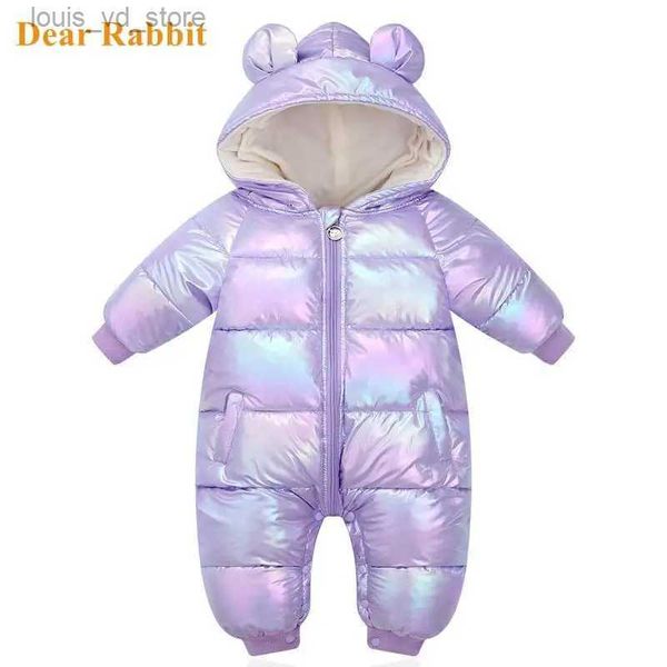 Abrigo de abajo Nuevo Plus Monos de terciopelo Bebé Mamelucos de invierno Dibujos animados con capucha Brillante Impermeable Niñas recién nacidas Traje de nieve Niños pequeños Abrigo ropa T231204