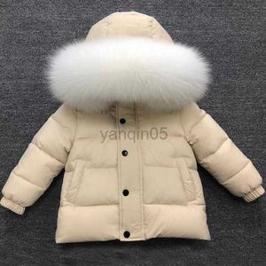 Casaco de penas Novo casaco grosso de inverno para meninos e meninas branco de pato com gola de pele realmente grande destacável - casaco quente de 25 graus 2-12 HKD230725