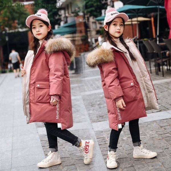 Manteau en duvet New Winter Warm Girls 'Long Jacket Fashion Fur Neck Hooded Youth Girls 'Parka Coat Manteau de neige Manteau pour enfants 4-13Y Z230803