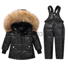 Donsjas OLEKID 2023 Winter Kinderkleding Set Echt Bont Donsjack Voor Meisje Jongen Parka Overalls Snowsuit 1-5 jaar Kinderen Bovenkleding Jas J231115