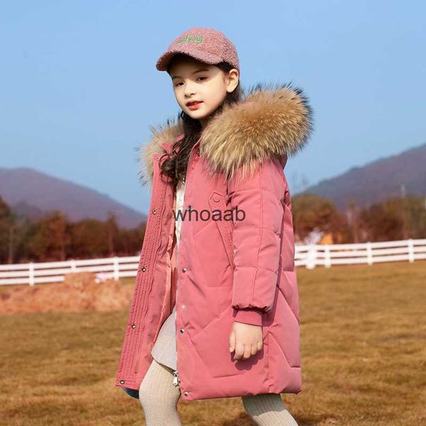 Abrigo de plumón OLEKID 2023, chaqueta de invierno para niñas, impermeable, piel de mapache auténtica, abrigo para niñas, abrigo para niños de 5 a 14 años, Parka para adolescentes, ropa YQ230925 YQ230925