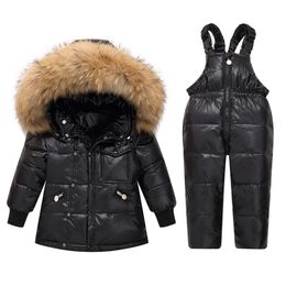 Manteau en duvet OLEKID hiver vêtements pour enfants ensemble veste en duvet de fourrure véritable pour fille garçon Parka salopette habit de neige 1-5 ans enfants manteau 221007