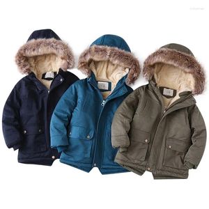 Abrigo al aire libre Jackets de vellón de invierno para niños Collar de pieles para niños con capucha para niños tibios