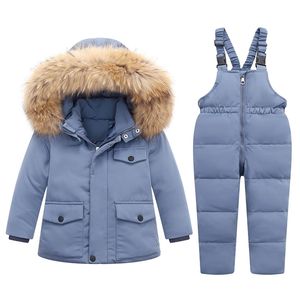 Down Coat Parka Real Fur Hooded Baby Baby overalls Winter Down Jacket Warm Kinderjas Kind Snowsuit Snow Teuter Girl Kleding Kleding Set 220826