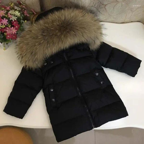 Manteau d'hiver russe à capuche pour filles, col en vraie fourrure, vêtements d'extérieur plus épais et chauds, vestes pour enfants et adolescents, combinaison de neige Y3614