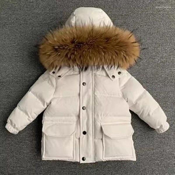 Abrigo de plumón, chaqueta de invierno de Rusia, cuello de piel Real grande, bolsillo más grueso, ropa de abrigo de pato blanco, Parka cálida para niños-30 grados Wz1251