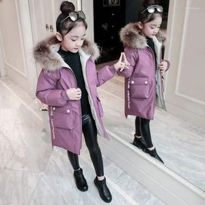Down jas Russische wintermeisjes parka jas kleding kindermodeontwerp capuchon echt voor warme kinderen jassen jassen 4-15 t