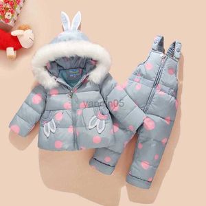 Manteau en duvet russe costume d'hiver pour enfants bébé fille duvet de canard veste et pantalon 2 pièces ensemble de vêtements chauds vêtements thermiques pour enfants vêtements de neige HKD230725