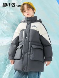 Manteau en duvet volant enneigé pour enfants, vêtements pour garçons, contraste, longueur moyenne, impression de lettres, grand