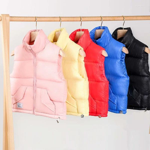 Manteau en duvet de couleur unie pour enfants, gilet en coton à col montant, sans manches, veste d'extérieur chaude, vêtements d'extérieur de 2 à 10 ans, automne hiver