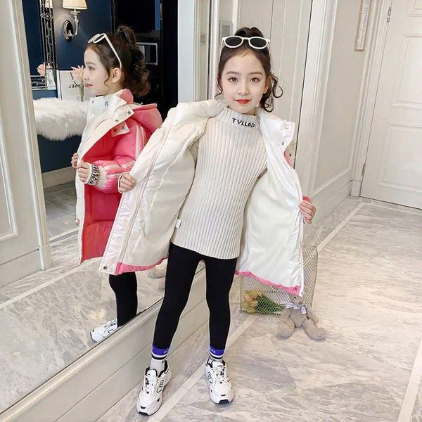 Manteau en duvet pour filles de 4 à 12 ans, veste chaude d'hiver, lourde et épaisse, à capuche, à la mode, vêtements d'extérieur pour enfants, 2024