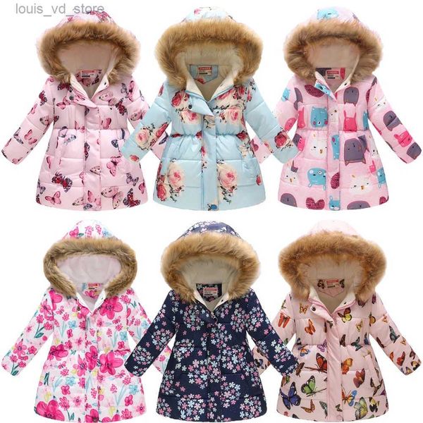 Abrigo de plumón Espesar Chaquetas de invierno para niñas Moda Impreso Ropa exterior con capucha para niños Plus Terciopelo Cálido Abrigos para niños Regalo de Navidad T231204