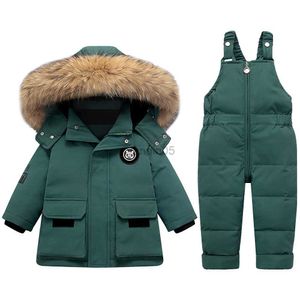 Down Coat Toddler Girls Snowsuit 2-Piece Kids White Duck Down Jacket Winter Hooded Coat + Snow Bib Pants Baby Boys Windproof Ski Suit HKD230725