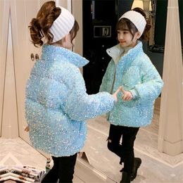 Down Coat Trend Sorwear Girls Vêtements d'hiver Bling Scale Sequin Tissu de coton de vent Veste de coton Veste Child Vestes Parka