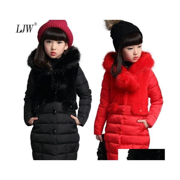 Manteau en duvet chaud hiver cheveux artificiels mode longue enfants veste à capuche pour fille survêtement filles vêtements 412 ans C1012 Drop Deli Dhaus