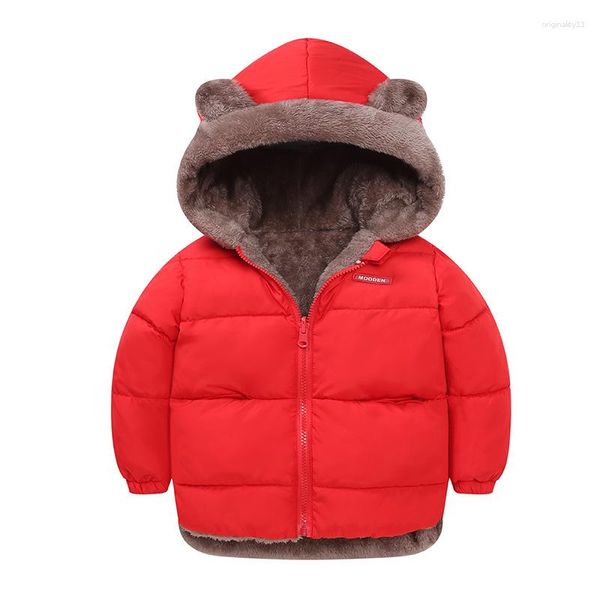 Manteau d'hiver en duvet pour bébé garçon et fille, veste en coton avec oreilles mignonnes, capuche, vêtements Double face, en velours chaud