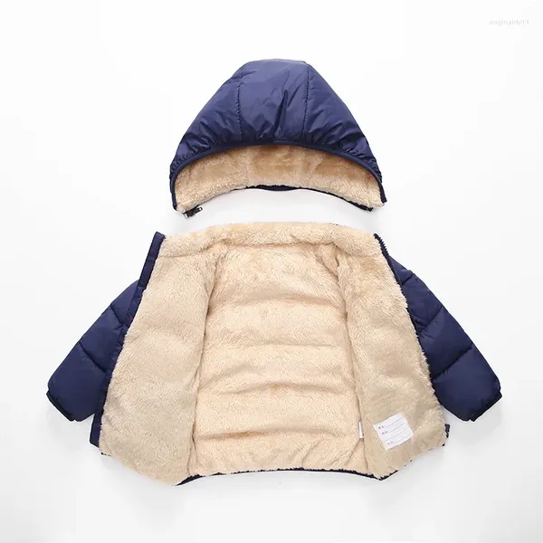 Abrigo de plumón para niña, prendas de vestir gruesas, chaqueta acolchada de terciopelo de cordero para niño, bolsillo con cremallera, informal con capucha