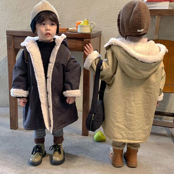 Manteau d'hiver en duvet pour bébés filles et garçons, uni, à capuche, simple boutonnage, doublure polaire, vestes longues, coupe-vent pour écoliers, tenue pour enfants de 1 à 12 ans