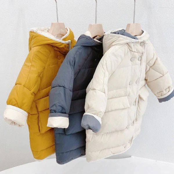 Abrigo de plumón, chaqueta de invierno para niñas, abrigos de moda para niños, pato blanco con capucha para niños, ropa de algodón gruesa y cálida para exteriores para niños