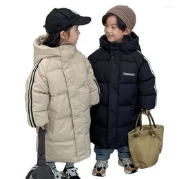 Down Coat Winter Boys Girls Plus Velvet Warm Hooded Jacket 2-9 jaar oude Koreaanse overjas verdikt 2024 Fashion Children's Clothing