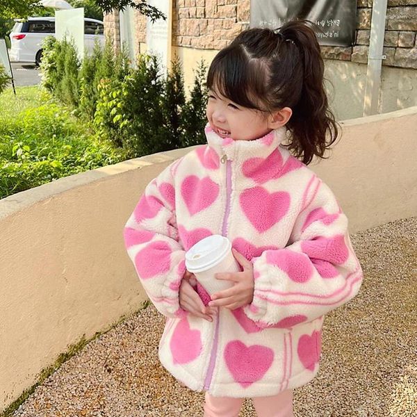 Abrigo de plumón de invierno informal cálido para bebés y niñas, encantador contraste con cremallera completa, chaquetas gruesas de lana de Cachemira, conjunto para niños, Tops de 2 a 8 años