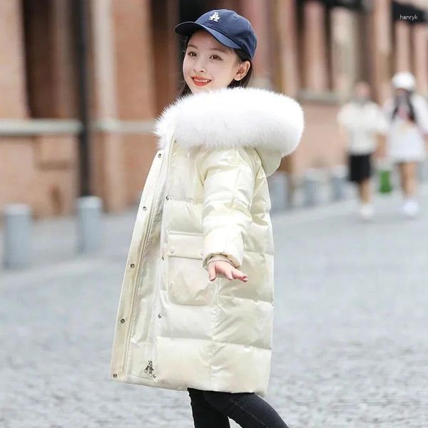 Manteau en duvet d'hiver pour enfants, veste longue à grand col en fourrure, vêtements d'extérieur en canard blanc 90% pour bébés filles, Parka pour adolescentes TZ637