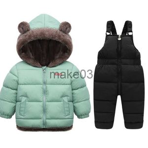 Down jas winter kinderen kleding sets lamb fleece jassen down broek baby dikker warm 2 stks pak kinderkleding jongens meisjes modejacks j230823