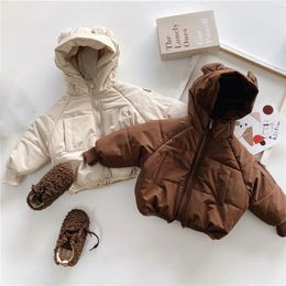 Manteau en duvet vêtements d'hiver manteau pour enfants vêtements en coton garçons et filles coréens coupe-vent épais veste à capuche veste de dessin animé chaud 230926