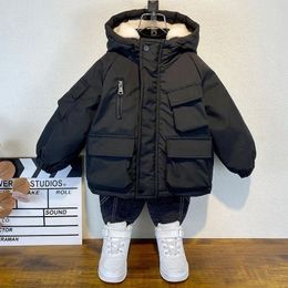Veste en coton d'hiver en manteau pour enfants à capuchon noir