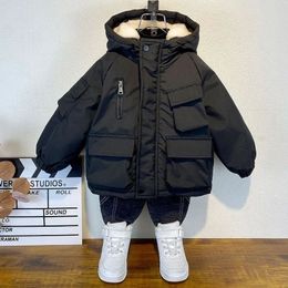 Donsjas Winter Katoenen Jas Jongens Zwarte Capuchon Kinderen Bovenkleding Kleding Tiener 38Y Kinderen Parka Gewatteerde Snowsuit XMP323 231117