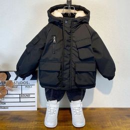 Manteau d'hiver en coton pour garçons, veste à capuche noire, vêtements d'extérieur pour enfants de 3 à 8 ans, Parka rembourrée, combinaison de neige XMP323 231122
