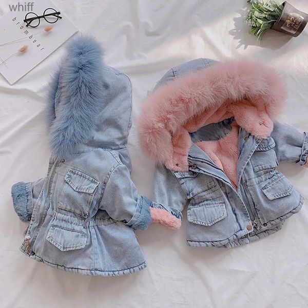 Manteau d'hiver en denim pour enfants, manteau à capuche, fourrure polaire, velours, manches longues, manteaux chauds et épais, vêtements d'extérieur pour enfants de 1 à 6 ans, 231125