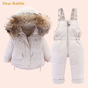 Donsjas Winter donsjack voor meisjeskleding Kinderoveralls Sneeuwpak Babyjongen overjas Peuterjaar Kledingset parka echt bont 231202