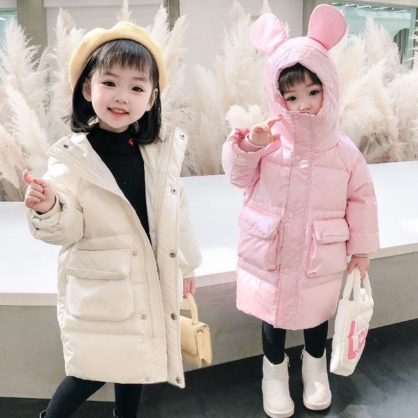 Abrigo de plumón para niños, chaqueta acolchada de moda de invierno, longitud media, entrega de una pieza, Bolsillo grande para niñas, venta al por mayor