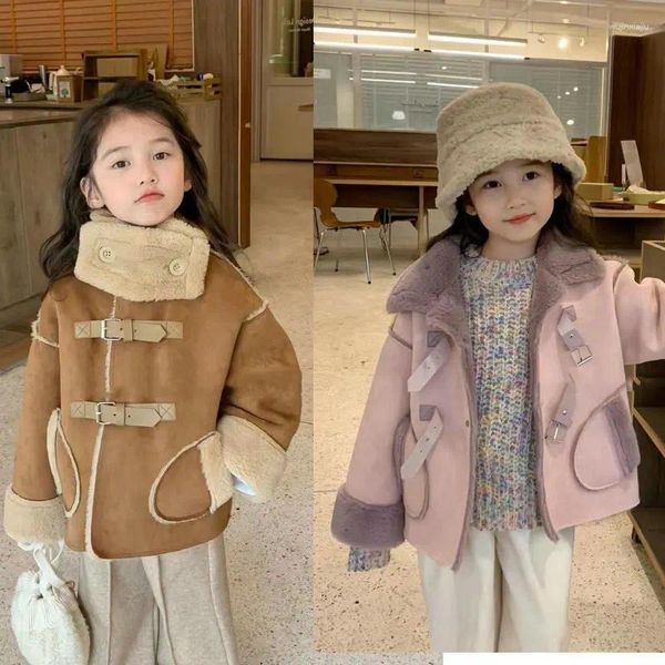 En bas manteau mode hiver chaud bébé et filles garçons épais tois toison borde ceinture boucle suède veste enfant en train de vent