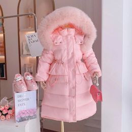 Manteau d'hiver filles vers le bas vêtements mode longue fourrure à capuche coton rembourré veste enfants chaud taille mince vêtements d'extérieur pour enfants XMP390 231202