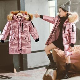 Down Coat Winter Girls mode lange fluorescerende kleur bont duck jacked jacka parka coa kids bovenkleding kleding 4 5 6 7 8 9 10 12 jaar