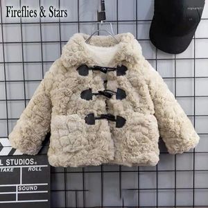 Down Coat Winter Girls Fur Jacket For Boys Baby Toddler Out meter Kids Warm Kleding Mode Kaki Faux Horn Button 2 tot 14 jaar