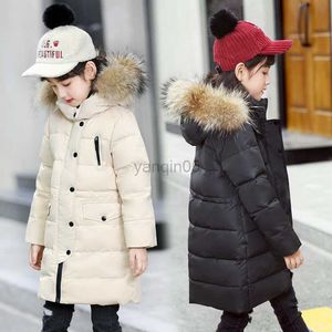 Manteau en duvet d'hiver filles col en fourrure à capuche longues Parkas enfants épais chaud vers le bas coton veste rembourrée enfants Casual Hoodies manteau HKD230725