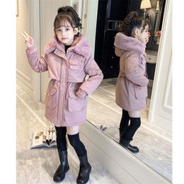 Manteau d'hiver pour filles, parka épaisse pour enfants, manteaux chauds en velours, vêtements en coton pour enfants, grand col en fourrure, vestes coupe-vent pour filles 231202