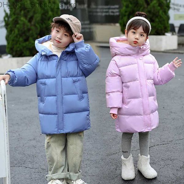 Down Coat Winter con capucha chaqueta cálida abrigo alargado niños niñas 2-10 años 2023 nueva versión coreana moda ropa para niños engrosada Q231205