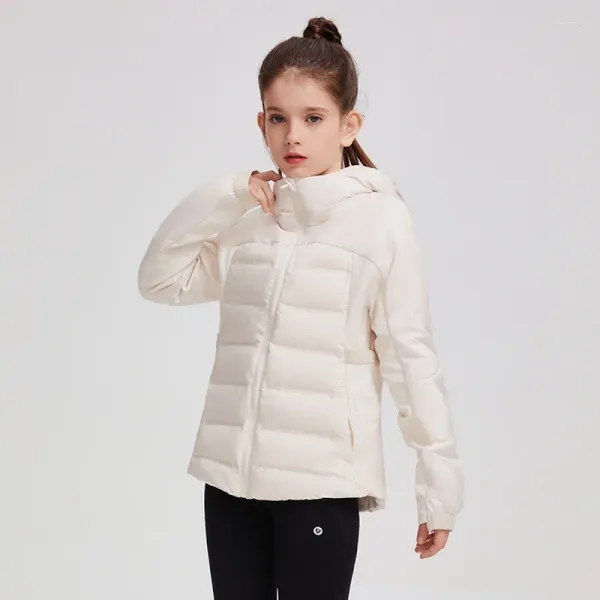 Abrigo de plumón con capucha de invierno, chaqueta deportiva entallada térmica de pato blanco para niños y niñas, informal, ligero, fino, acolchado de algodón