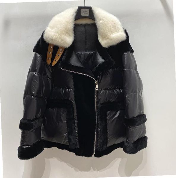 Manteau d'hiver en duvet pour femme, veste en fourrure de lapin naturelle, col en fourrure de vison véritable, vêtements d'extérieur détachables, Streetwear