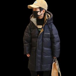 Donsjas Winter Kid Boy Down Cotton Hooded Jacket Fashion Long Coat Teen Overcoat Outdoor Sport Windproof Snowsuit 2023 New Korean HKD230725