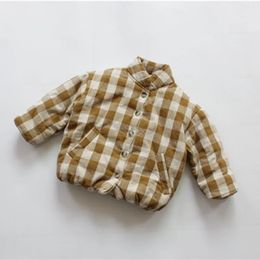 Manteau d'hiver en duvet de Style coréen unisexe pour enfants, manteaux à carreaux épais et chauds pour bébés enfants, vêtements d'extérieur rembourrés en coton 231005