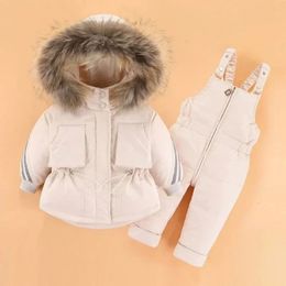 Manteau d'hiver en duvet pour enfants, ensemble de vêtements -30 degrés, veste en duvet, combinaison pour bébé garçon, Parka en vraie fourrure, fille, combinaison de neige épaisse et chaude 231113