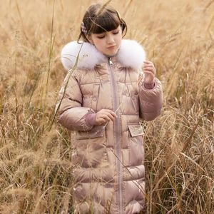 Down jas winter overalls kinderen winddichte echte bont kraag capuchon oversized dikkere warme parka jassen kleding voor meisjes y3714