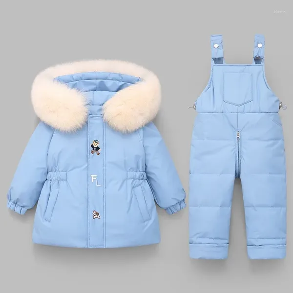 Abrigo de plumas, monos de invierno para niñas, trajes para la nieve, Parka de pato para niñas, prendas de vestir exteriores de piel blanca, chaquetas cálidas para niños, Mono para bebé