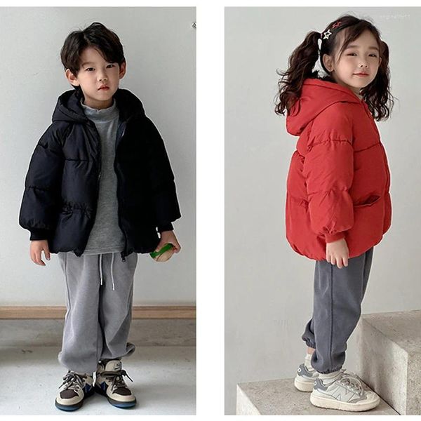 Abrigo de plumón de invierno para niño y niña, Chaqueta de algodón cálida de terciopelo con capucha, versión coreana gruesa, ropa de moda para niño de 1 a 7 años, 2023