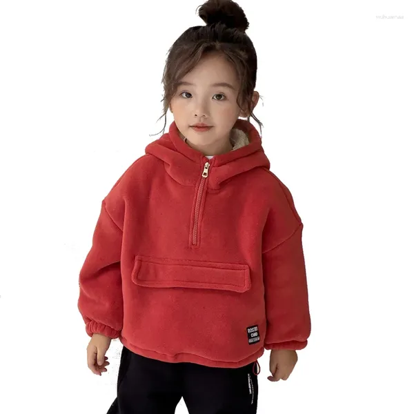 Manteau d'hiver en peluche chaud à capuche pour garçons et filles de 2 à 8 ans, version coréenne, mode polyvalente, vêtements de sport décontractés pour enfants